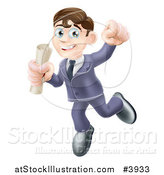 Vector Illustration of a Happy Young Graduate Man Jumping and Holding a Diploma by AtStockIllustration