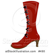 Vector Illustration of a High Red Boot with Laces and a Heel by AtStockIllustration