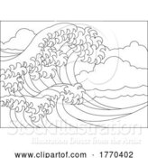 Vector Illustration of a Japanese Great Wave Outline Coloring Book Page by AtStockIllustration