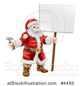 Vector Illustration of a Jolly Santa Holding a Hammer and a Sign by AtStockIllustration