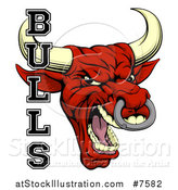 Vector Illustration of a Mad Screaming Red Bull Mascot Head and Text by AtStockIllustration
