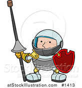 Vector Illustration of a Male Knight in Armour, Holding a Lance with a Cork on the Sharp Tip and a Shield by AtStockIllustration