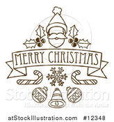 Vector Illustration of a Merry Christmas Banner with Santa, Holly, Candy Canes and Baubles by AtStockIllustration