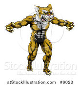 Vector Illustration of a Muscular Fierce Wildcat Man Attacking by AtStockIllustration