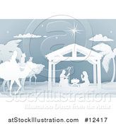 Vector Illustration of a Paper Art Styled Nativity Scene with the Wise Men and Manger by AtStockIllustration