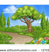 Vector Illustration of a Path Through a Garden with Trees and Flowers by AtStockIllustration