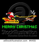 Vector Illustration of a Pixelated Santa Flying His Sleigh with Merry Christmas Text on Black by AtStockIllustration