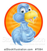 Vector Illustration of a Pleased Blue Bird Character Giving a Thumb up and Emerging from a Circle of Sunshine by AtStockIllustration