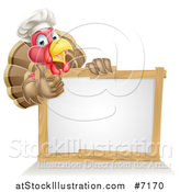 Vector Illustration of a Pleased Turkey Bird Chef Giving a Thumb up Above a Blank White Sign by AtStockIllustration