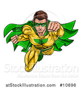 Vector Illustration of a Pop Art Comic Caucaslan Male Super Hero Flying Forward by AtStockIllustration