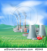 Vector Illustration of a Power Plant with Smoke Stacks and Nuclear Structures by AtStockIllustration