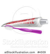 Vector Illustration of a Purple Toothbrush and Tube of Paste by AtStockIllustration