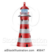 Vector Illustration of a Red and White Striped Lighthouse by AtStockIllustration