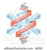 Vector Illustration of a Red Merry Christmas Greeting Banner Around a Snowflake by AtStockIllustration