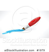 Vector Illustration of a Red Paintbrush with Blue Paint Strokes by AtStockIllustration