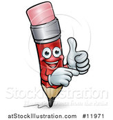 Vector Illustration of a Red Pencil Mascot Giving a Thumb up and Pointing by AtStockIllustration
