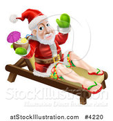 Vector Illustration of a Relaxed Santa Holding a Cocktail on a Beach Lounge Chair by AtStockIllustration