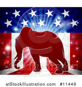 Vector Illustration of a Republican Elephant over an American Flag Themed Burst by AtStockIllustration