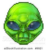 Vector Illustration of a Retro 8 Bit Pixel Art Video Game Styled Alien Face by AtStockIllustration