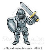 Vector Illustration of a Retro 8 Bit Pixel Art Video Game Styled Knight by AtStockIllustration