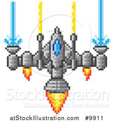 Vector Illustration of a Retro 8 Bit Pixel Art Video Game Styled Spaceship by AtStockIllustration