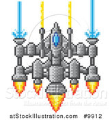 Vector Illustration of a Retro 8 Bit Pixel Art Video Game Styled Spaceship by AtStockIllustration