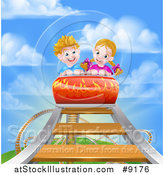 Vector Illustration of a Roller Coaster Ride, Against a Blue Sky with Clouds by AtStockIllustration