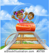 Vector Illustration of a Roller Coaster Ride, Against a Blue Sky with Clouds by AtStockIllustration