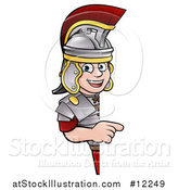 Vector Illustration of a Roman Soldier Pointing Around a Sign by AtStockIllustration