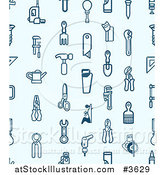 Vector Illustration of a Seamless Blue Background with Tool Icons by AtStockIllustration