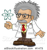 Vector Illustration of a Senior, Gray Haired Scientist Holding His Hand Under a Spinning Galaxy by AtStockIllustration
