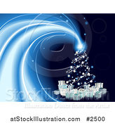 Vector Illustration of a Shining Christmas Tree Star with Gifts on Blue by AtStockIllustration