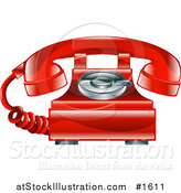 Vector Illustration of a Shiny Red Old Fashioned Landline Telephone by AtStockIllustration