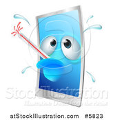 Vector Illustration of a Sick Smartphone with a Fever and Bursting Thermometer by AtStockIllustration