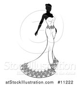 Vector Illustration of a Silhouetted Black and White Bride in a Strapless Dress by AtStockIllustration