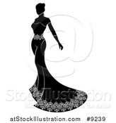 Vector Illustration of a Silhouetted Black and White Bride in Her Dress by AtStockIllustration