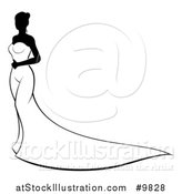 Vector Illustration of a Silhouetted Black and White Bride in Her Gown by AtStockIllustration