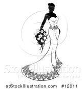 Vector Illustration of a Silhouetted Black and White Bride with Flowers by AtStockIllustration