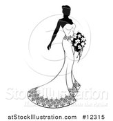 Vector Illustration of a Silhouetted Black and White Bride with Flowers by AtStockIllustration