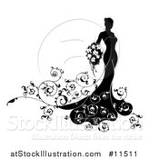 Vector Illustration of a Silhouetted Black and White Bride with Swirls by AtStockIllustration