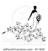 Vector Illustration of a Silhouetted Black and White Bride with Swirls by AtStockIllustration