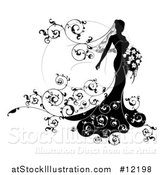 Vector Illustration of a Silhouetted Black and White Bride with Swirls by AtStockIllustration