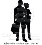 Vector Illustration of a Silhouetted Black and White Couple Shopping and Carrying Bags by AtStockIllustration