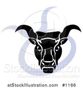 Vector Illustration of a Silhouetted Buill over a Blue Taurus Astrological Sign of the Zodiac by AtStockIllustration