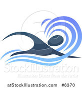 Vector Illustration of a Silhouetted Dark Blue Swimmer in a Wave by AtStockIllustration