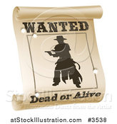 Vector Illustration of a Silhouetted Outlaw on a Wanted Dead or Alive Poster with Bullet Holes by AtStockIllustration