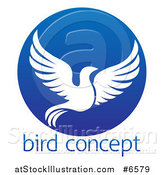 Vector Illustration of a Silhouetted White Dove Flying in a Blue Circle over Sample Text by AtStockIllustration