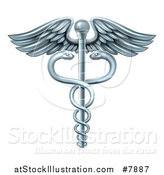 Vector Illustration of a Silver Medical Caduceus with Snakes on a Winged Rod by AtStockIllustration