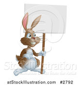 Vector Illustration of a Smiling Brown Bunny Holding a Blank Easter Sign by AtStockIllustration
