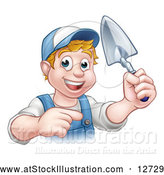 Vector Illustration of a Smiling White Male Mason Posing with a Trowel and Pointing by AtStockIllustration